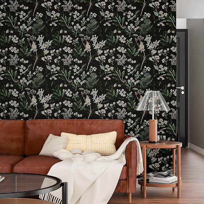 Laatse Dark Floral Wallpaper Peel and Stick Green Leaf Wallpaper Vintage - Image 4