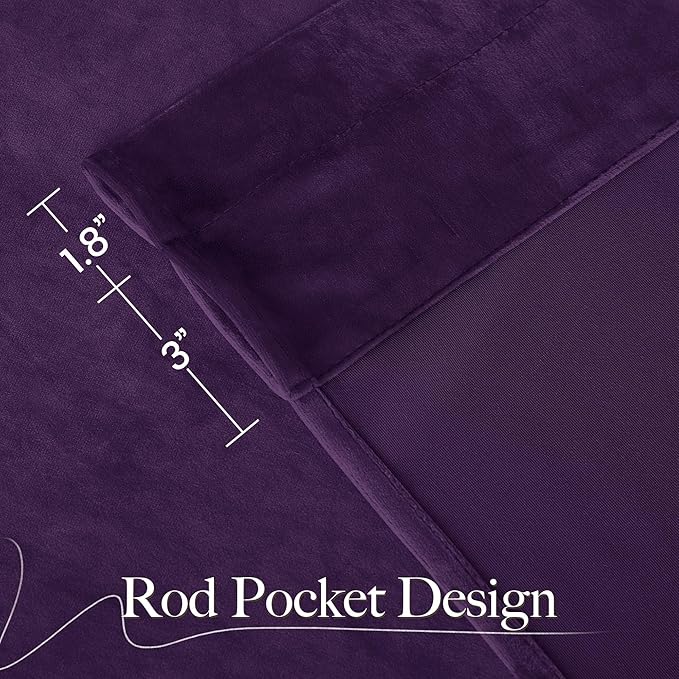 NICETOWN Purple Velvet Blackout Curtains 96 inches Long, Solid Heavy Matt Rod - Image 7