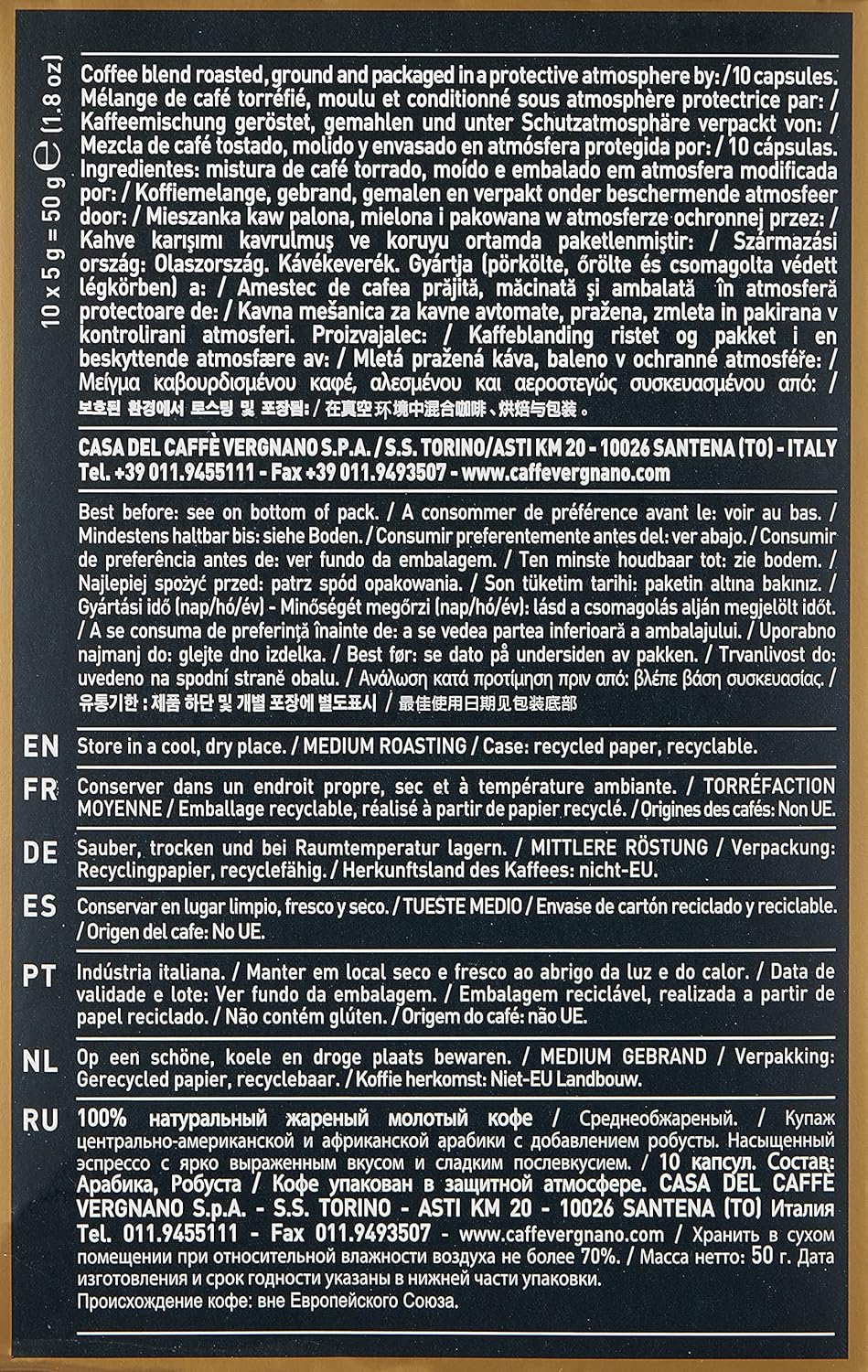 Caffe' Vergnano 1882 120 Count Oro Original Line Machine Compatible, Compostable Expresso Capsules, Arabica Medium Roast Coffee Pods with notes of Vanilla and Milk Chocolate, Intensity 4/10