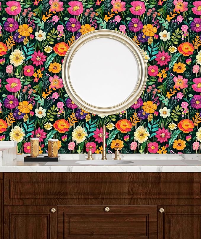 BOKEBEVE Watercolor Floral Wallpaper Peel and Stick Colorful Contact Paper - Image 3