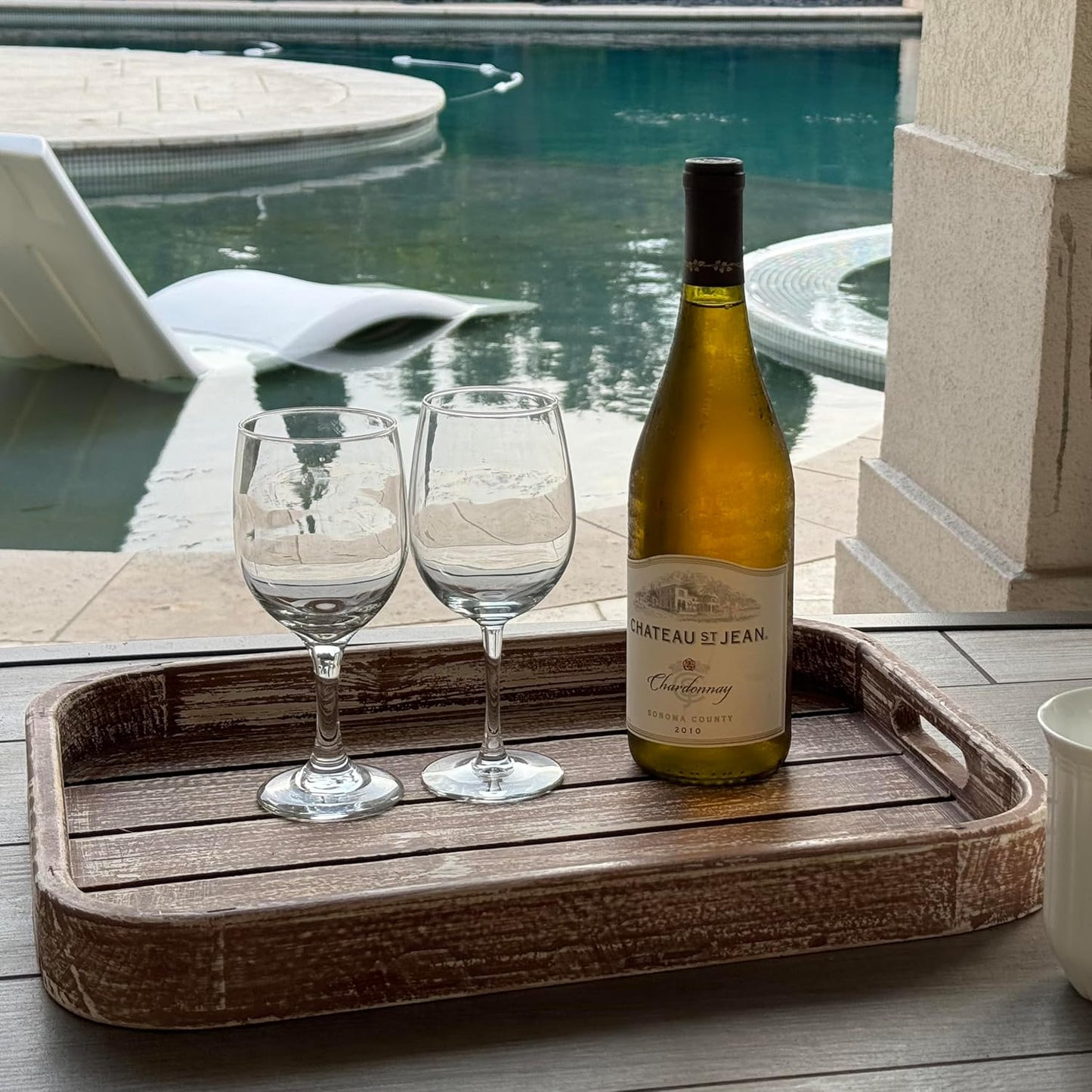 Allgala Wooden Tray 17""x13""x2"" Washed Tan Color Rounded Rectangle Stylish Rustic Farmhouse Decor Serving Platter | Wooden Ottamen Tray | Coffee Table Tray I Bed Tray, Brown