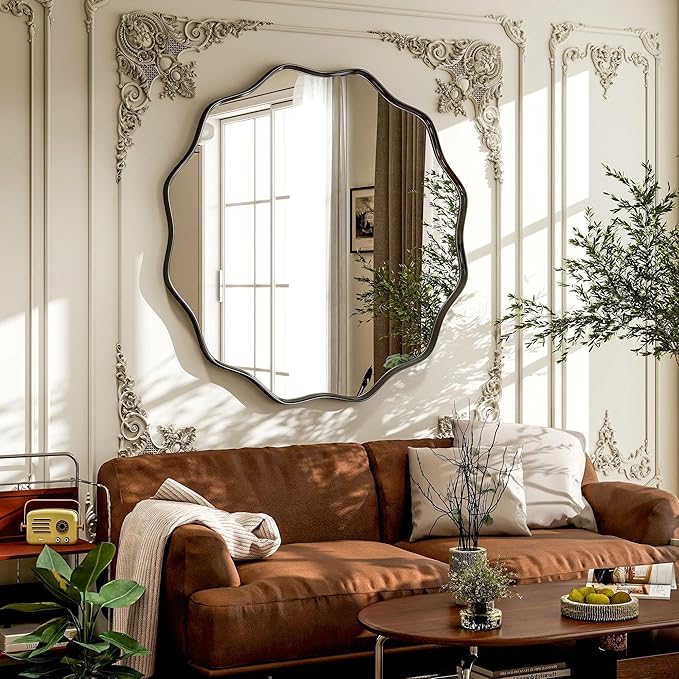VooBang Black Scalloped Circle Mirror, Hanging Leaning - Image 2