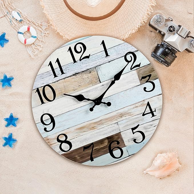 KECYET Wall Clock Battery Operated 10 Inch Silent Non-Ticking Coastal Country - Image 4