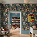 Simon&Siff Boho Peel and Stick Wallpaper, 17.3" x 1200" Blue Sun Floral Retro by SimonSiff