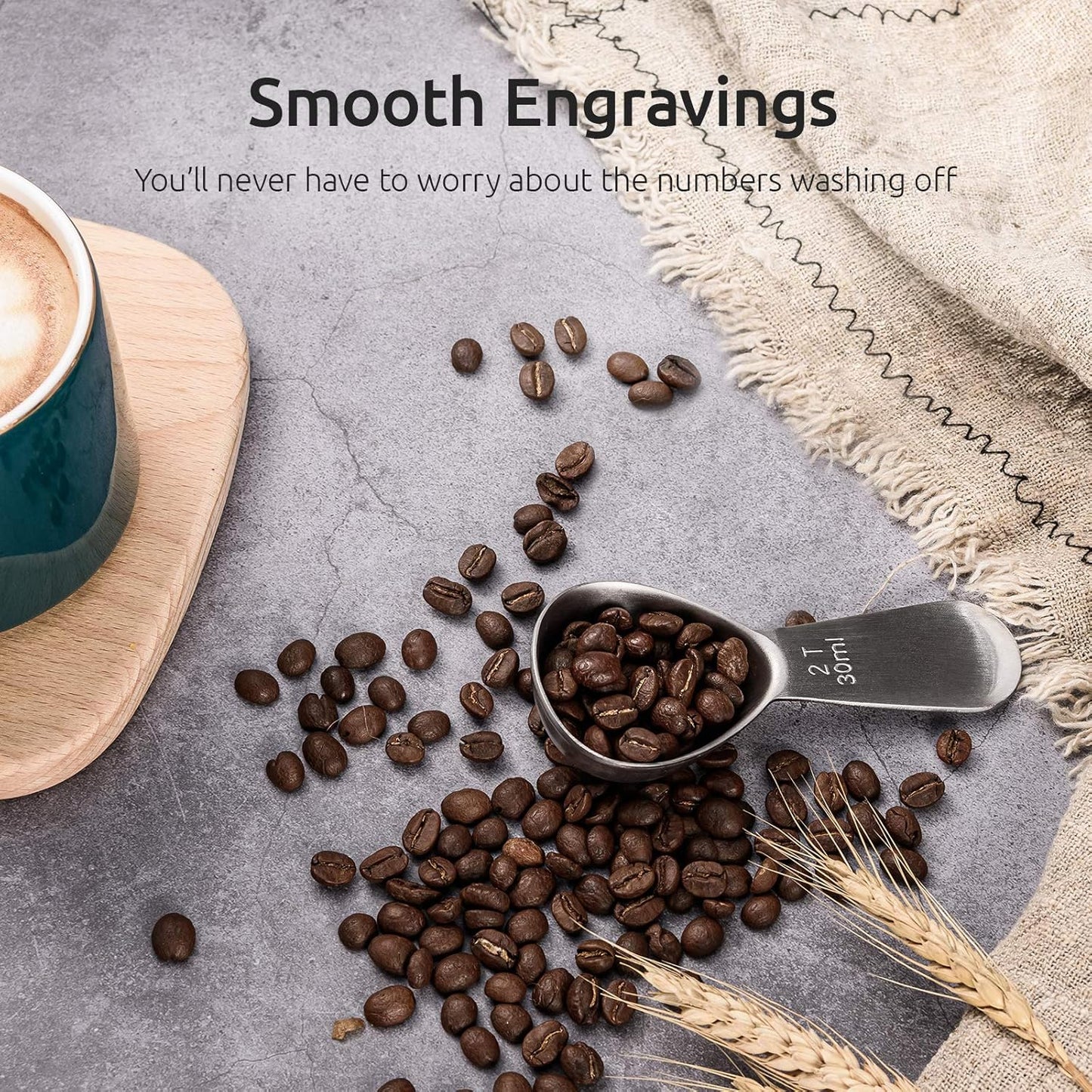 Coffee Scoop: U-Taste 18/8 Stainless Steel Measuring Coffee Scoop 2 tablespoon, Short Handled Measure Scooper for Ground Coffee, Bean in Canister (Silver, 2Tbsp/30ml)