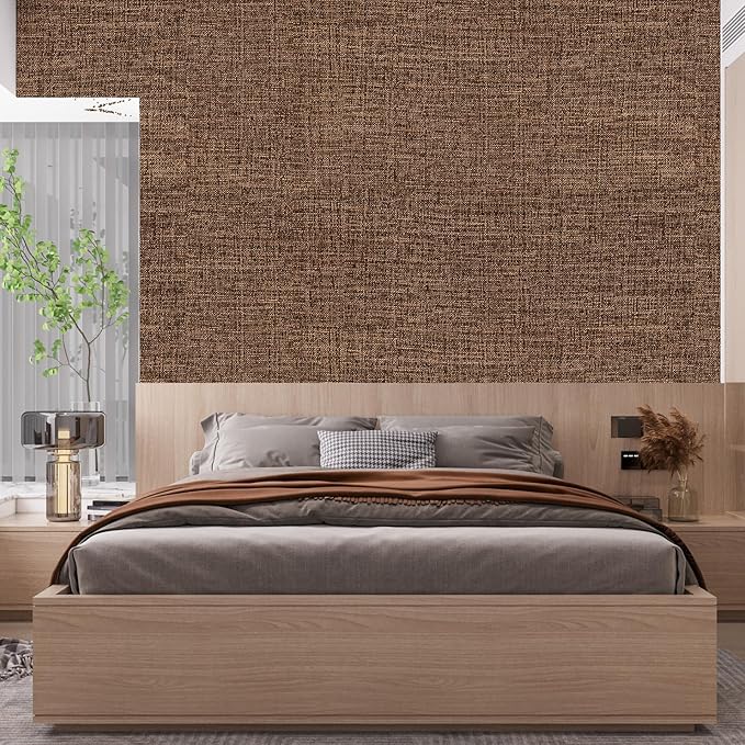 Brown Grasscloth Peel and Stick Wallpaper 17.3"x300" Faux Linen Textured - Image 5