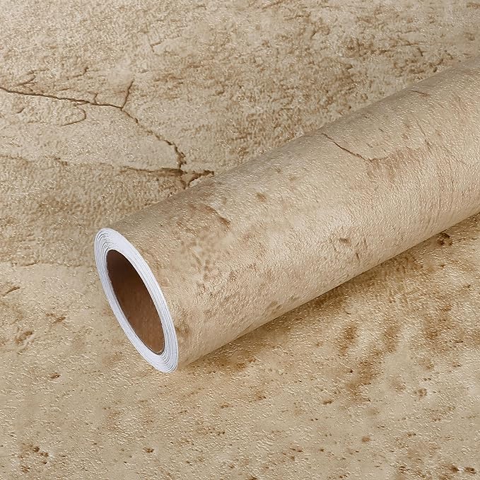 VEELIKE Grunge Cracked Concrete Wallpaper Peel and Stick 118''x32'' Wide Beige - Image 7