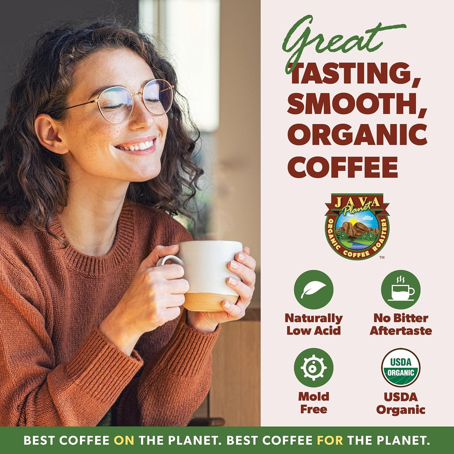 Low Acid Organic Coffee – Whole Bean, Mold-Free & Stomach Friendly by Java Planet, Peruvian Single Origin Coffee, Medium Dark Roast, Smooth Full Flavored, 2x1LB Bag