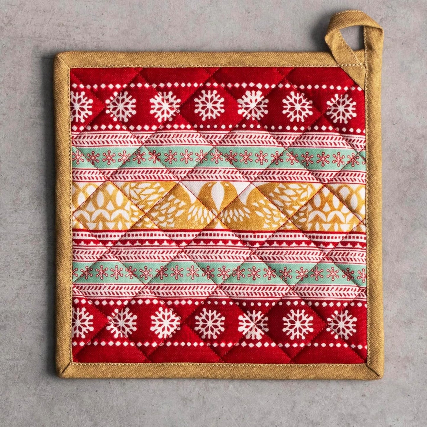 Maison d' Hermine Pot Holders Set 100% Cotton Heat Resistant Potholders 8" x 8" Hot Pads with Loop BBQ, Cooking, Baking, Grilling, Kitchen, Handling Hot Pans (Pack of 2, Sofia)