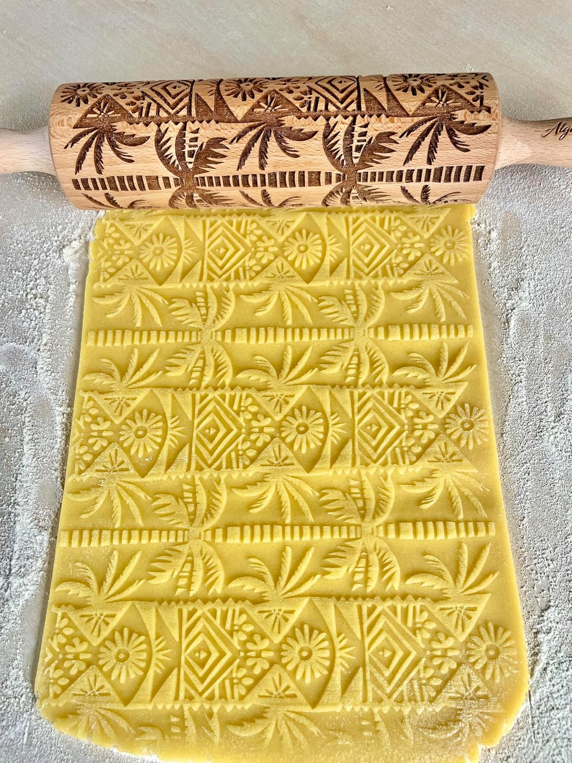 PALM TREE Embossing Rolling Pin with Tropical Pattern. Dough and Clay Roller for Embossed Cookies and Pottery. Cookie and Ceramic Stamp. Backing Gifts for Women by Algis Crafts