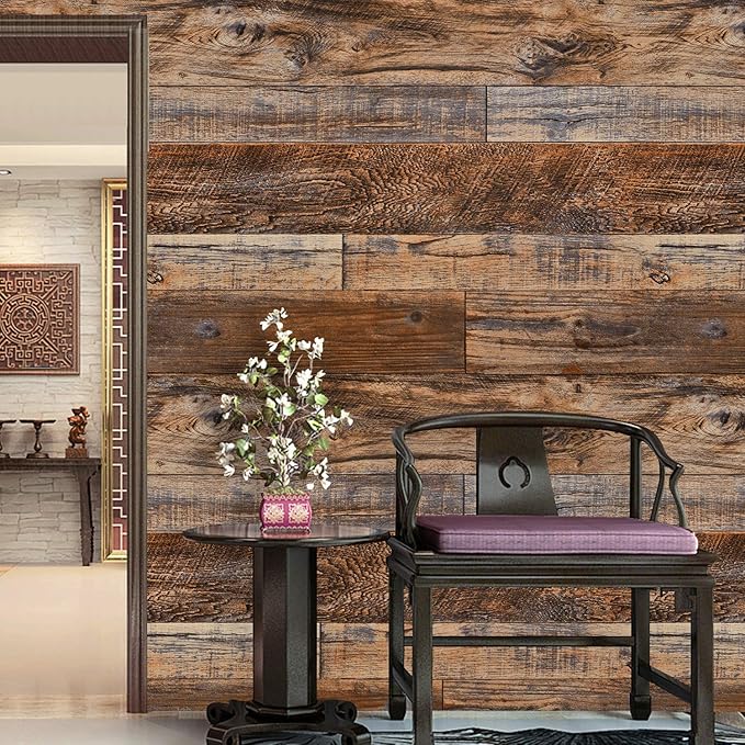 WENMER 17.71" x 78.7" Brown Wood Peel and Stick Wallpaper Shiplap Self Adhesive - Image 4