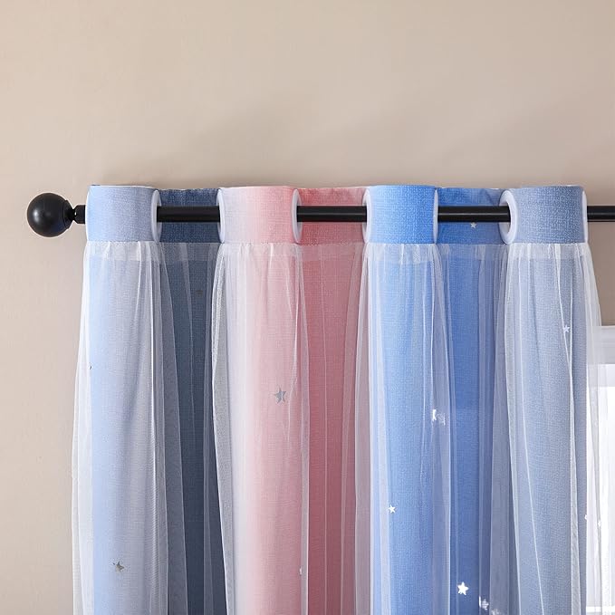 XiDi Curtains for Bedroom Decor, Rainbow PinkGreyBlue-52-90 - Image 2