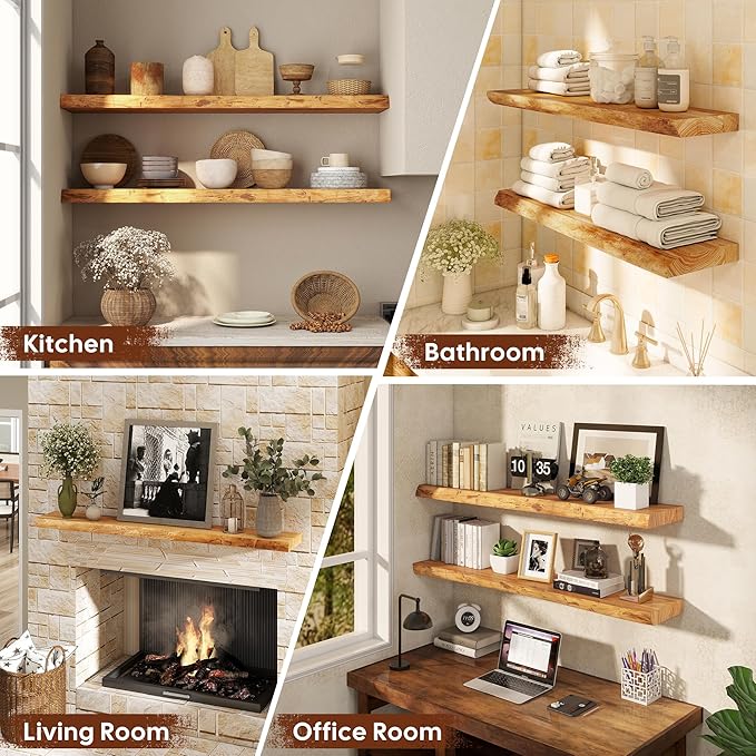 Floating Shelves Set of 2, Solid Elm Wood Wall Shelves 36 Inch - Image 6