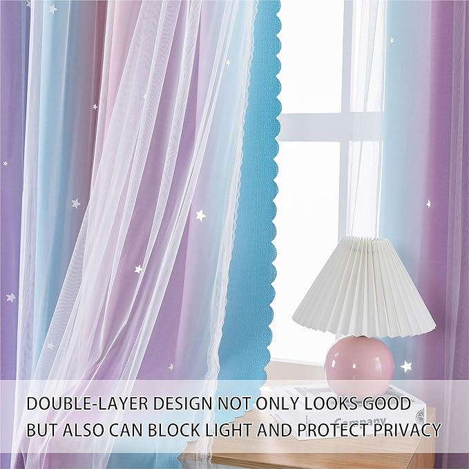 XiDi Girls Curtains for Bedroom, Princess Unicorn Wall Decals Pink 63 Inches - Image 2