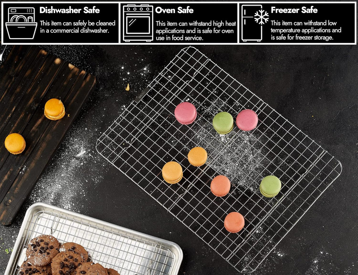 CURTA 2 Pack 16.8" X 24.4" Chef Cooling Rack,NSF Listed 18/8 Stainless Steel Oven Safe Grid Wire Cookie Cooling Racks for Baking & Cooking - Commercial Grade comes with Lifting Handl