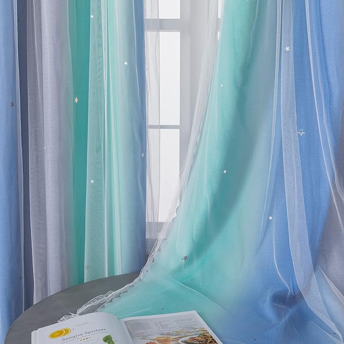 XiDi Curtains for Bedroom Decor, Rainbow BluGrenGrey-34-90 by Addsomecolortolife