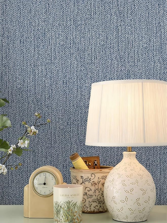 Grasscloth Peel and Stick Wallpaper Blue Contact Paper 15.7inch x 118.1inch - Image 6