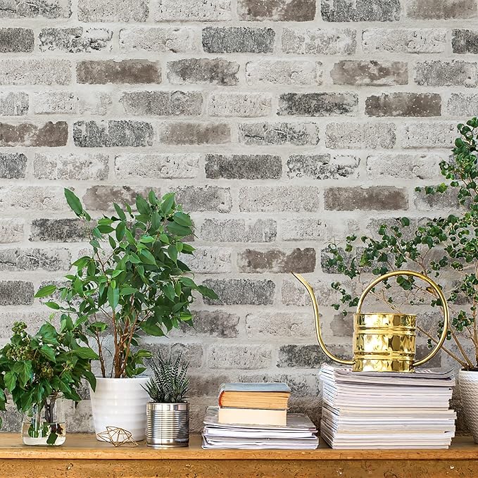 Guvana 17.3"×787" Brick Peel and Stick Wallpaper Grey Brown 3D Self Adhesive by Guvana