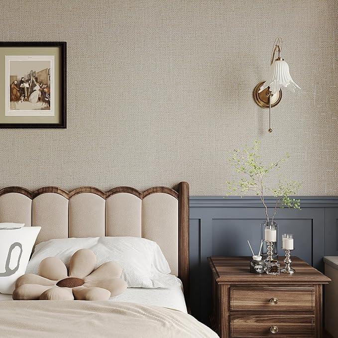 VEELIKE Beige Glasscloth Peel and Stick Wallpaper Textured 24''x118'' - Image 3