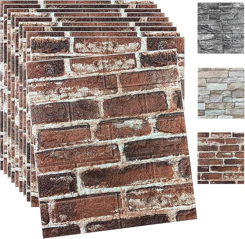 10PCS 3D Wall Panels Peel and Stick Foam 3D Brick Wallpaper Peel and Stick Red by YULI3DH