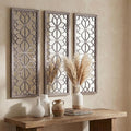 Set of 2 16x41.5 Inch Large Carved Floral Wood Frame Wall Mirrors, Shatterproof by HMANGE