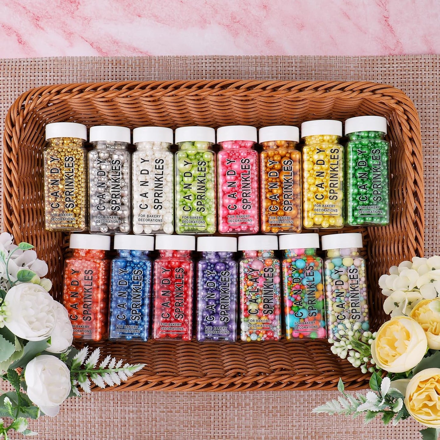 Pink Sprinkles for Cake Decorating, 6 Sizes Mix Edible Pearl Sugar Sprinkles for Baking Cupcake Cookies Ice Cream Topping Cake Decorations 4.6 oz