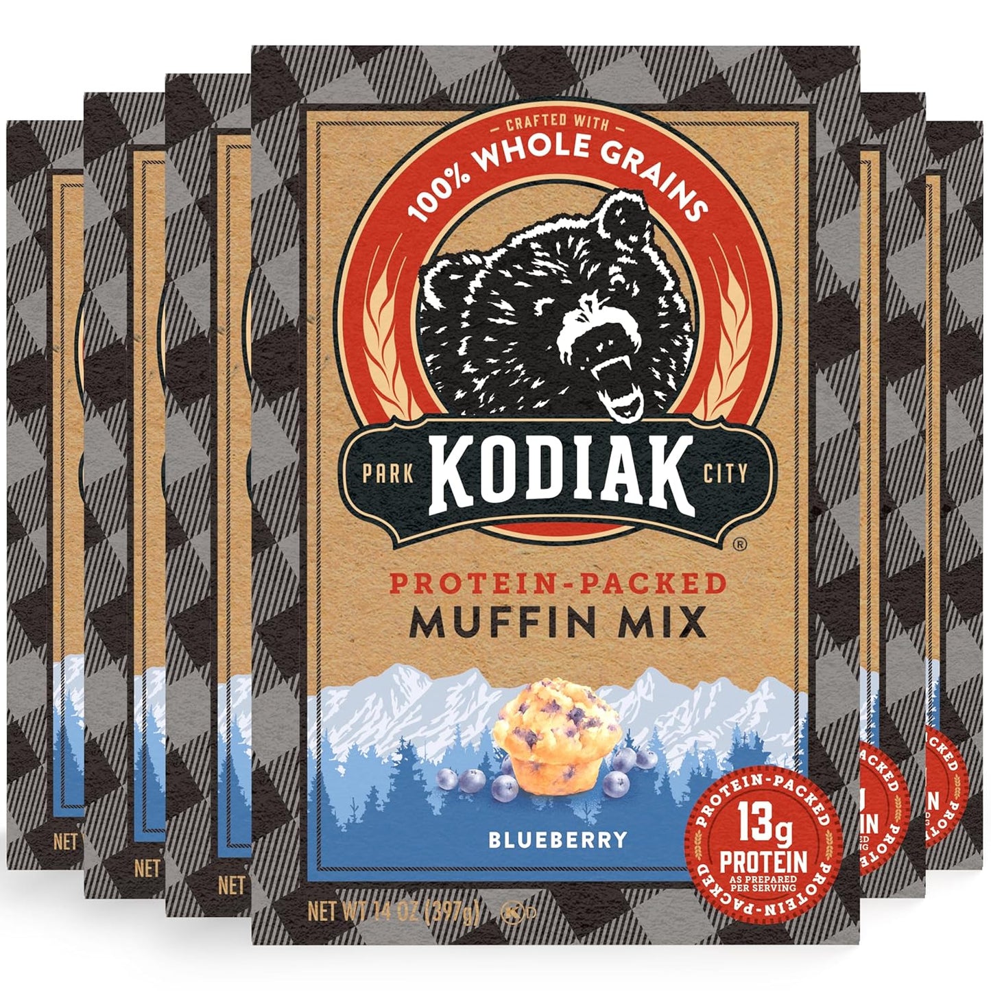 Kodiak Cakes Muffin Mix, Blueberry, 14 Ounce, Pack of 6