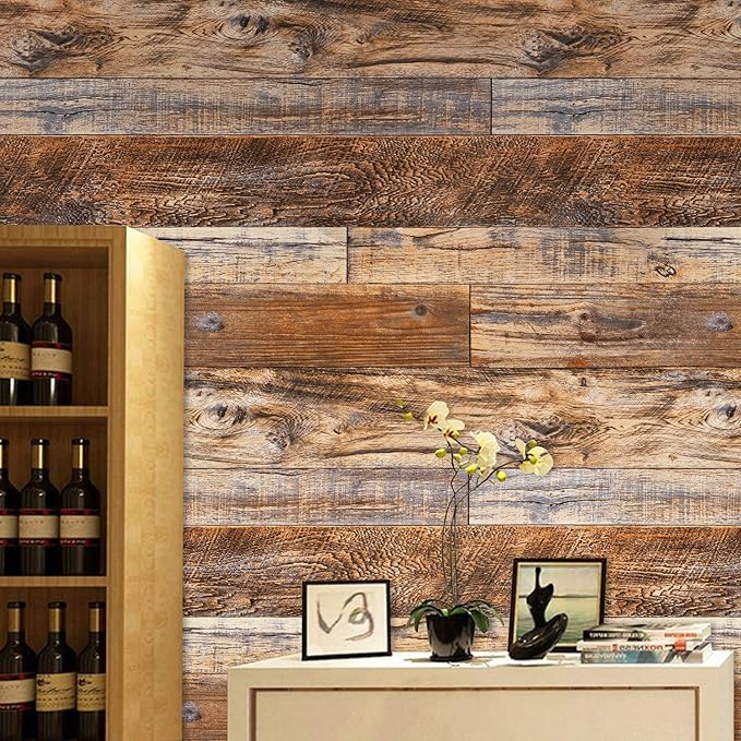 WENMER 17.71" x 472" Brown Wood Wallpaper Peel and Stick Wallpaper Shiplap Self - Image 4