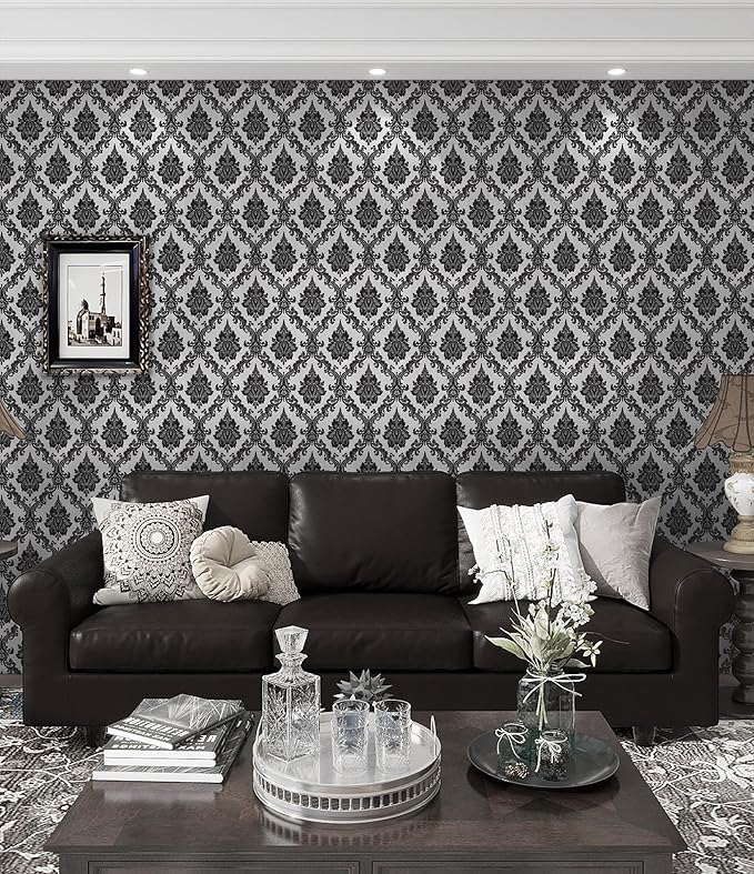 17.7" x118" Peel and Stick Wallpaper Black Wall Paper - Image 8