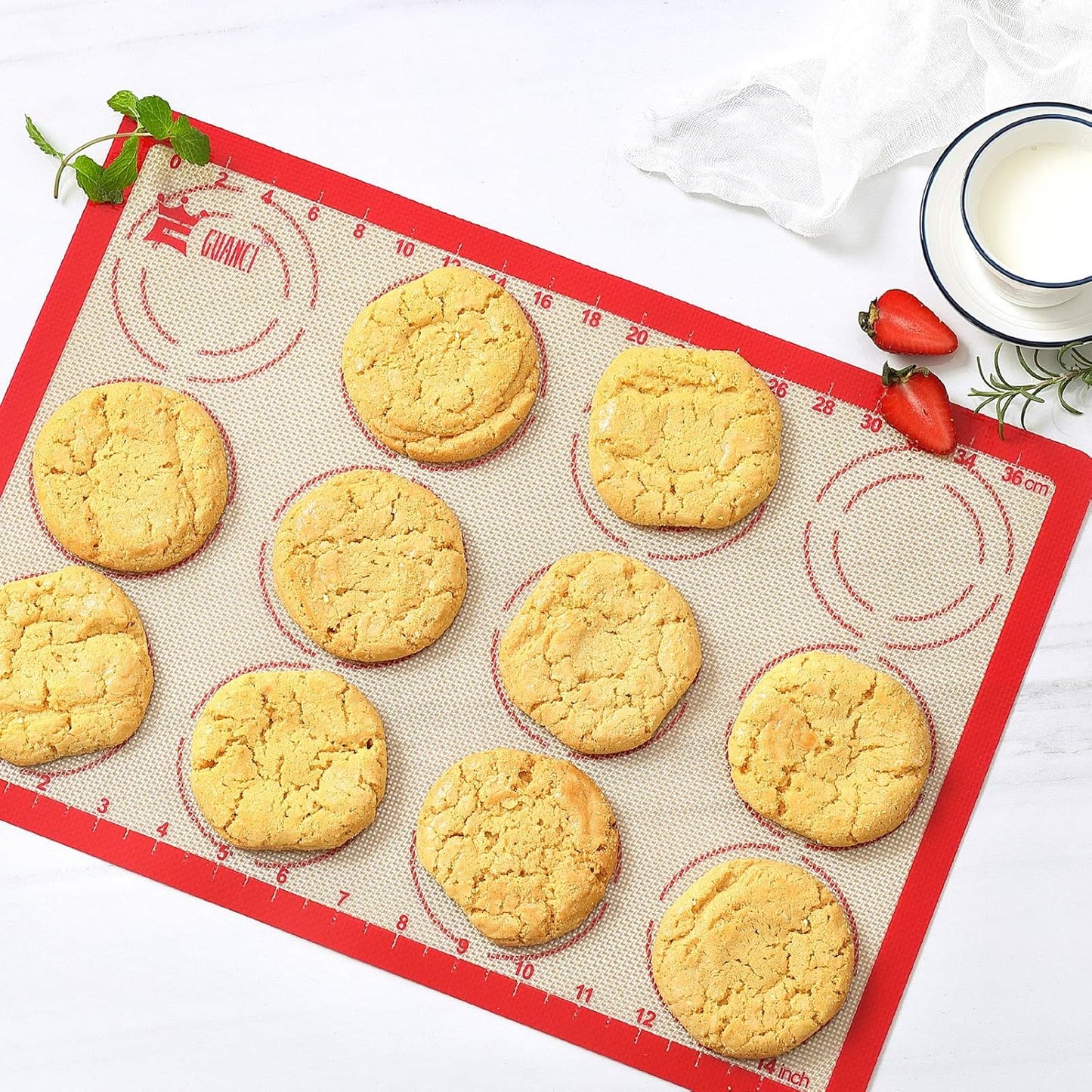 Silicone Baking Mat Set of 4, GUANCI Grade Food Baking mats Non-Stick Reusable Pizza Bakeware Mat for Making Macaroon, Pizza, Cookie, Pastry, Bread, Bun(Red)
