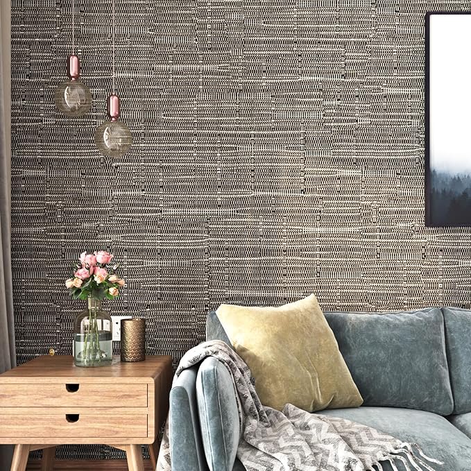 FunStick Taupe Brown Grasscloth Wallpaper Peel and Stick Fabric Wallpaper by FunStick