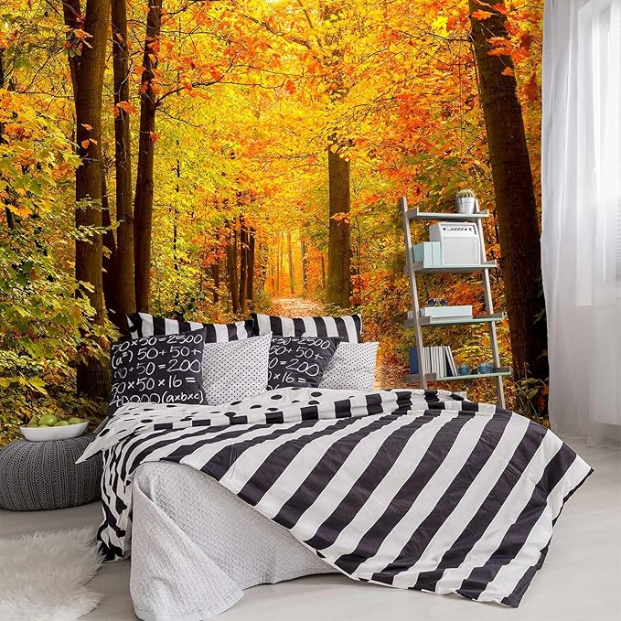 -Autumn Gold Forest Jungle Tree Fabric Wallpaper Living Room Bedroom Bathroom by YIHWM-PurchaseNow