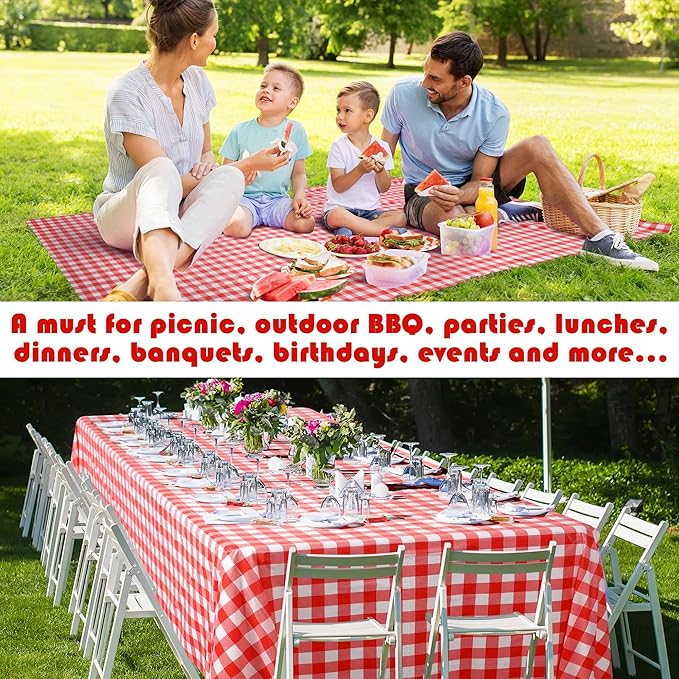 Kochorie 54 Inch x 500 Ft Red Checkered Plastic Table Cloth Roll Disposable - Image 7