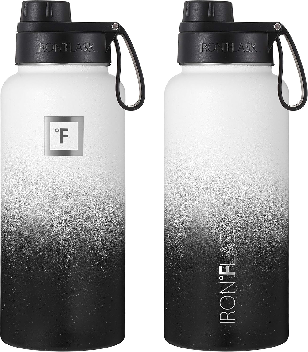IRON °FLASK Camping & Hiking Hydration Flask with 3 Lids - Stainless Steel, Double Walled & Vacuum Insulated Water Bottle - Leak Proof & BPA Free (Day & Night, Spout - 32 oz)