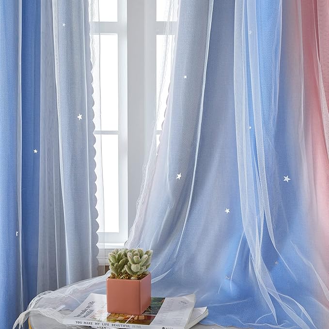 XiDi Curtains for Bedroom Decor, Rainbow PinkGreyBlue-52-54 by Addsomecolortolife