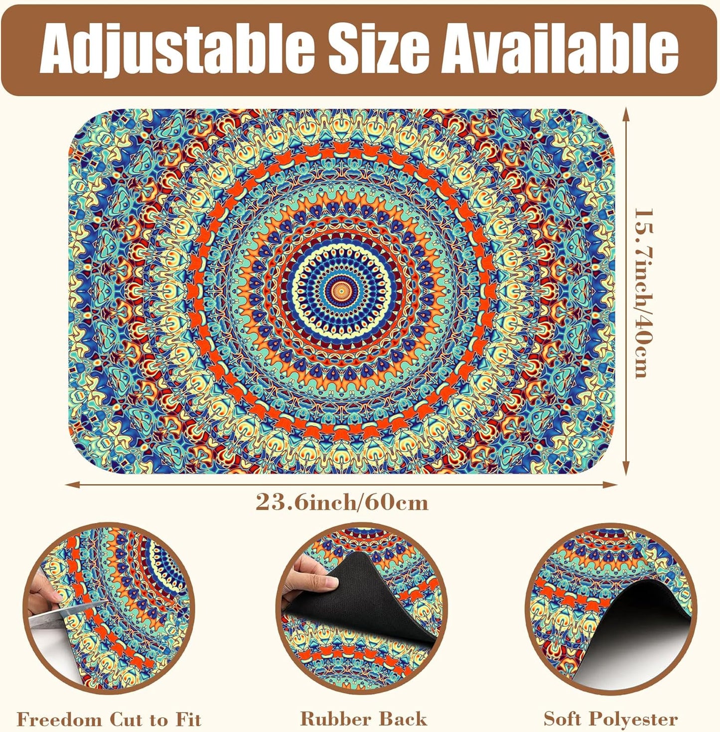 Boho Mandala Ethnic Coffee Mat Absorbent Dish Drying Mat for Kitchen Counter Hide Stain Rubber Backed Coffee Bar Accessories Fit Under Espresso Machine Dish Drainer 15.7 x 23.6 Inch