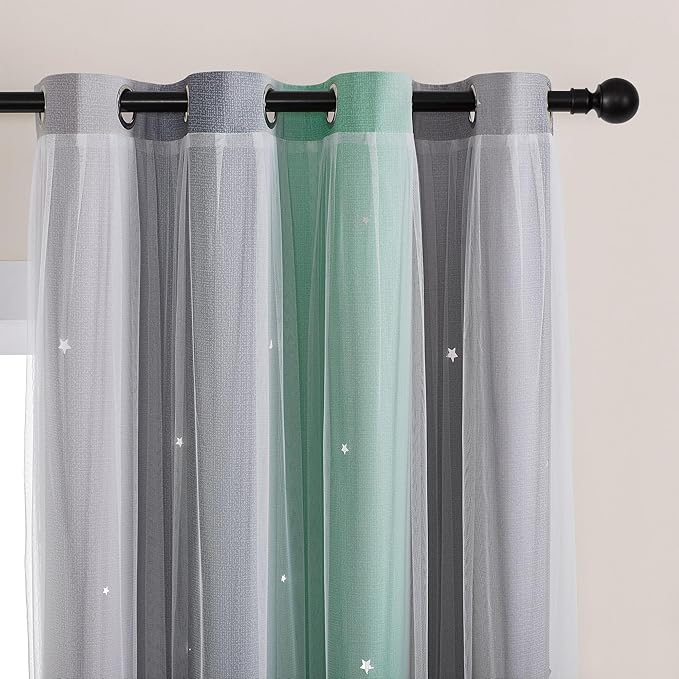 XiDi Curtains for Bedroom Decor, Rainbow Green LightgreyGrey34/90/1 - Image 2