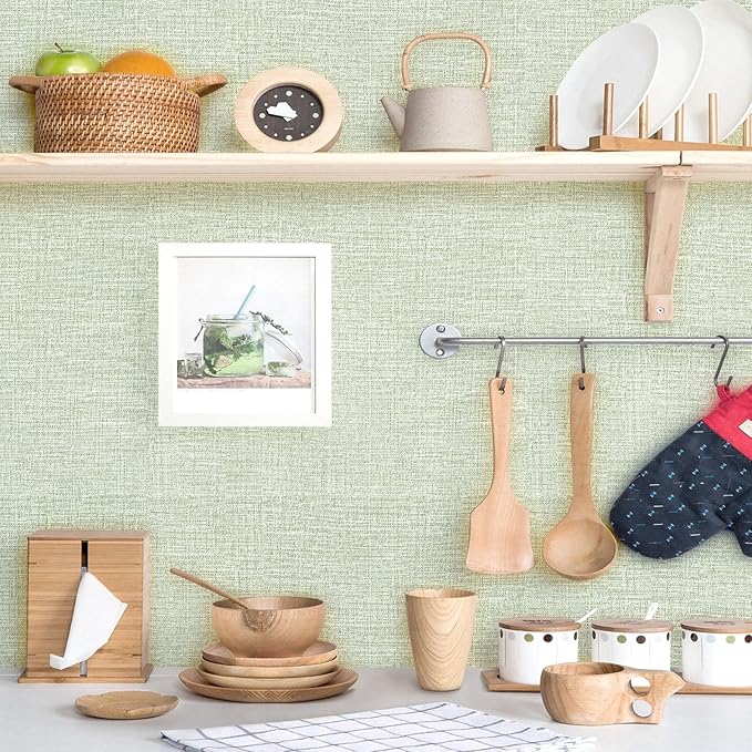 Amiya Grasscloth Wallpaper Sage Green Peel and Stick Faux Fabric Linen Contact - Image 6