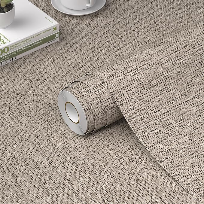 WADILE Grasscloth Peel and Stick Wallpaper 15.7in x 393.7in, Textured Contact by WADILE