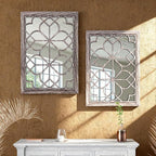Set of 2 19x26 Inch Large Brown Shatterproof Rectangular Wall Mirrors, Boho - Image 3