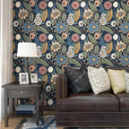 Blue Wallpaper Peel and Stick, Vintage Boho Floral Contact Paper 17.5" x 118" - Image 5