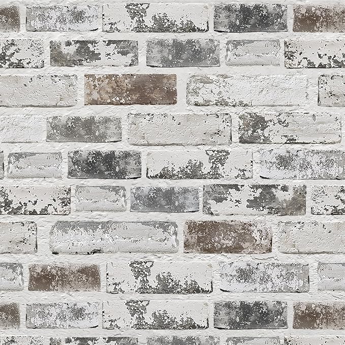 Brick Wallpaper Peel and Stick Wallpaper 17.3"x197" Grey and White 3D Brick by PeonyQueen