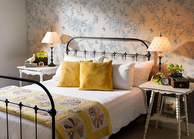 Froluya Cream White and Blue Floral Wallpaper Peel and Stick Wallpaper - Image 5