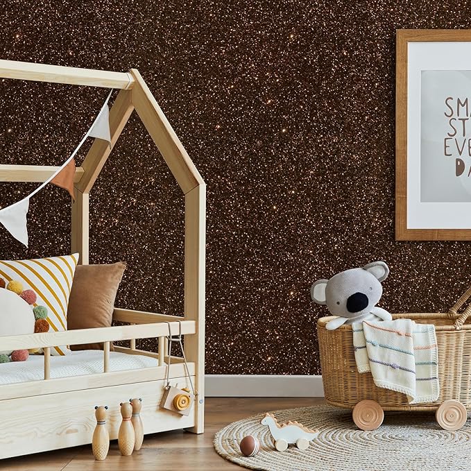 CHIHUT Dark Brown Glitter Wallpaper Peel and Stick Sparkle Glitter Contact - Image 2