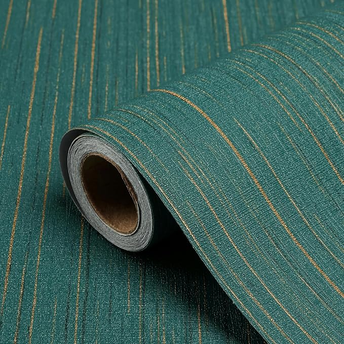 Teal Grasscloth Peel and Stick Wallpaper Texture Contact Paper 15.7" X 120" by Biyoeepeelstickwallpaper