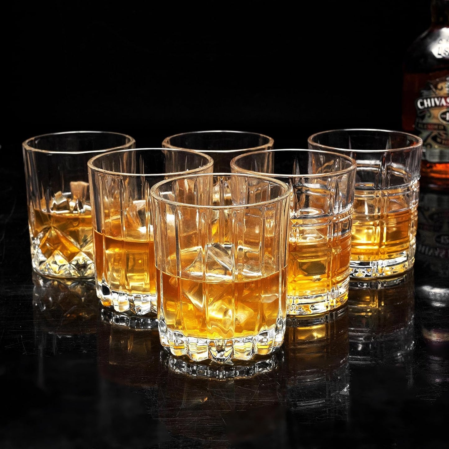 KANARS Whiskey Glasses Mixed, 10 Oz Scotch Glasses Set of 6, Rock Bar Tumblers 3 Patterns in Luxury Gift Box for Birthday, Anniversary, Housewarming and Wedding