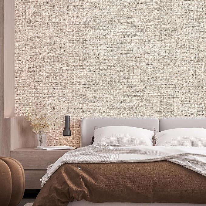 Khaki Grasscloth Peel and Stick Wallpaper 17.3"x300" Faux Linen Textured - Image 8