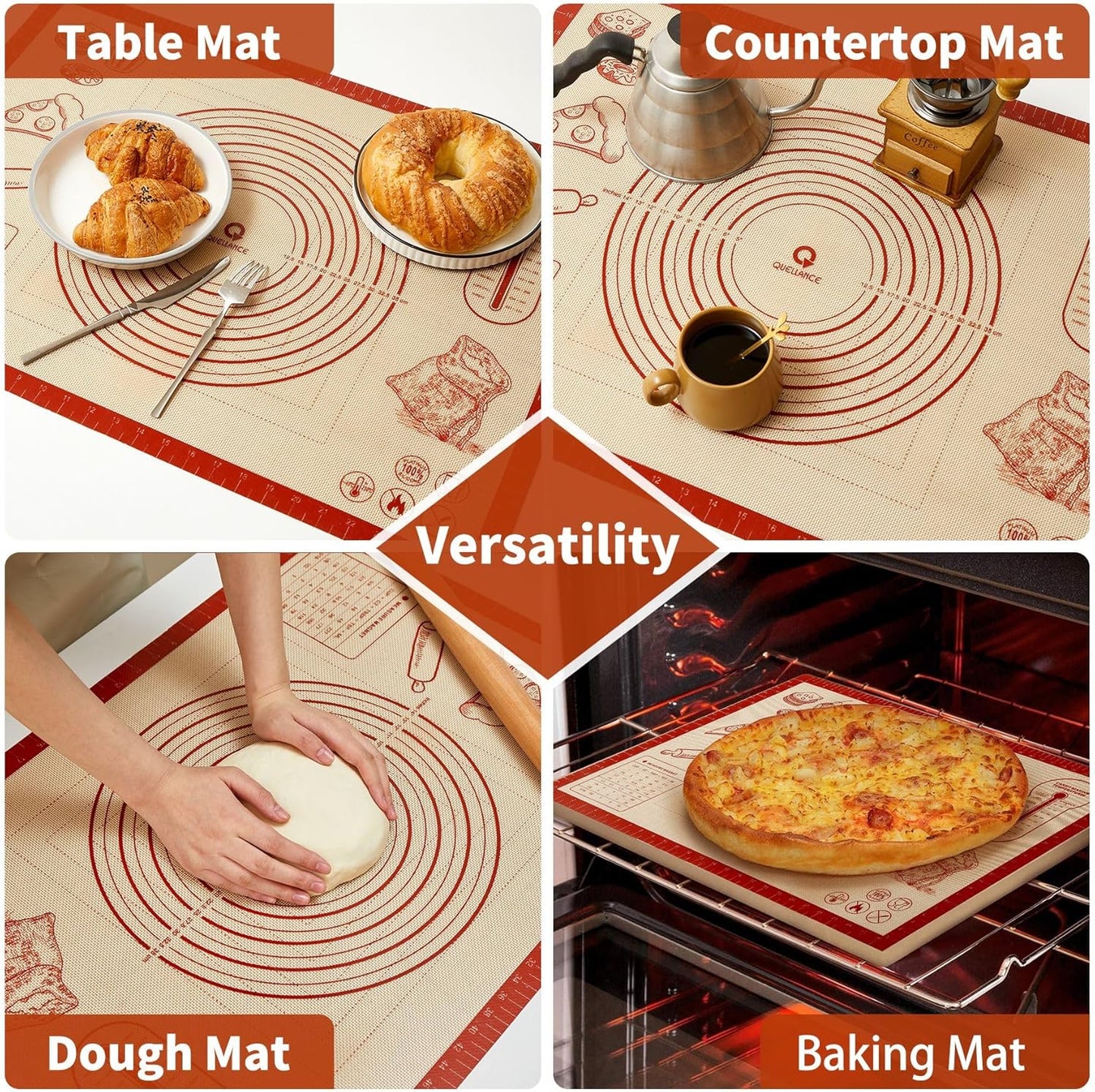 Silicone Baking Pastry Dough Mat - 28x20Inch Extra Large Cookie Bread Rolling Mats Sheet, Nonstick Kitchen Counter Kneading Board, Thick Reusable Pie Cookies Pizza Fondant Making Matt with Measurement