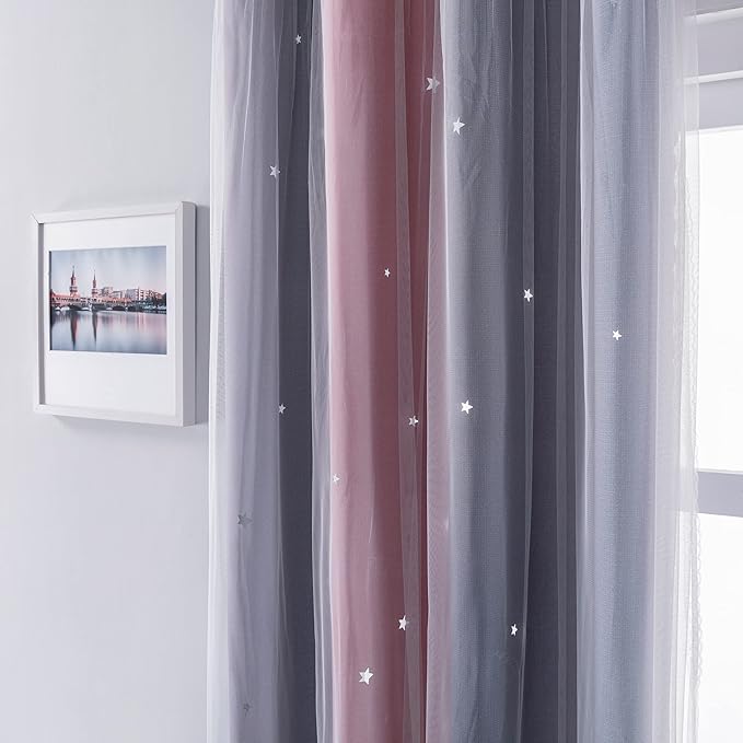 XiDi Curtains for Bedroom Decor, Rainbow Pink-Grey-52-90 - Image 3