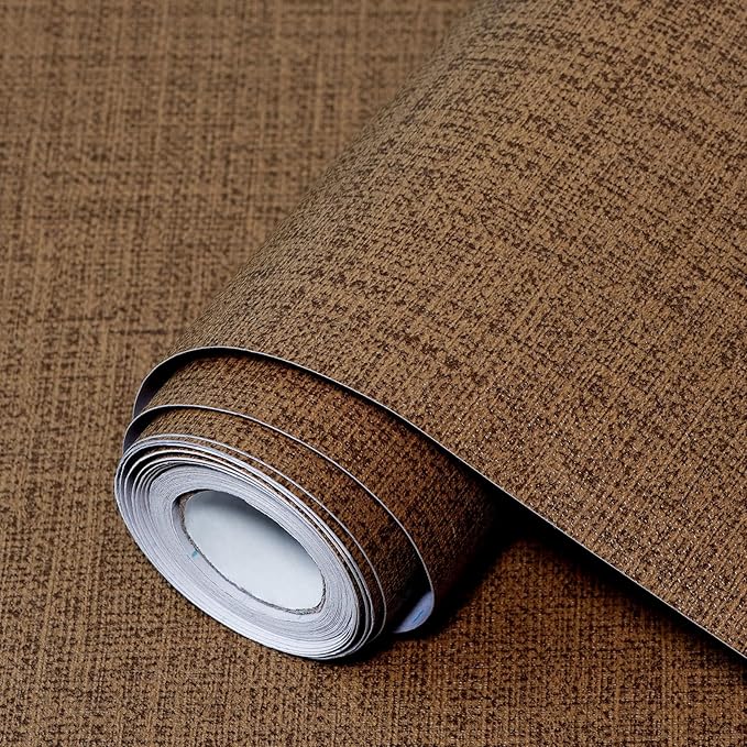 Brown Grasscloth Peel and Stick Wallpaper 17.3"x120" Faux Linen Textured by Uooar